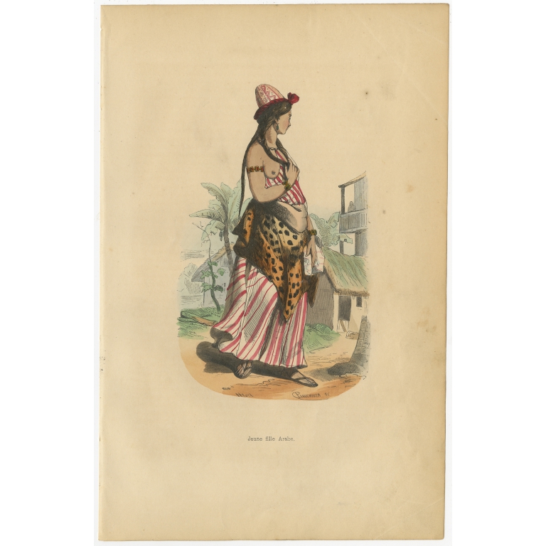 Antique Print of an Arab Girl by Wahlen (1843)