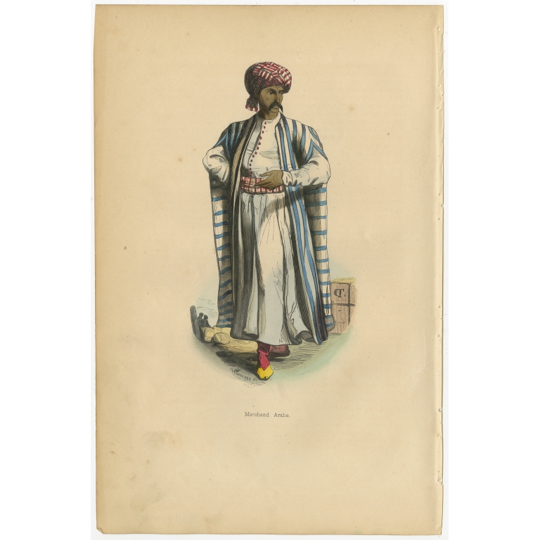 Antique Print of an Arabian Merchant by Wahlen (1843)