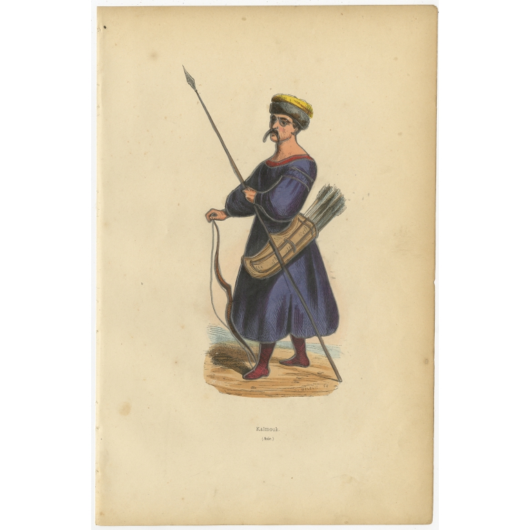 Antique Print of a Kalmyk Man by Wahlen (1843)
