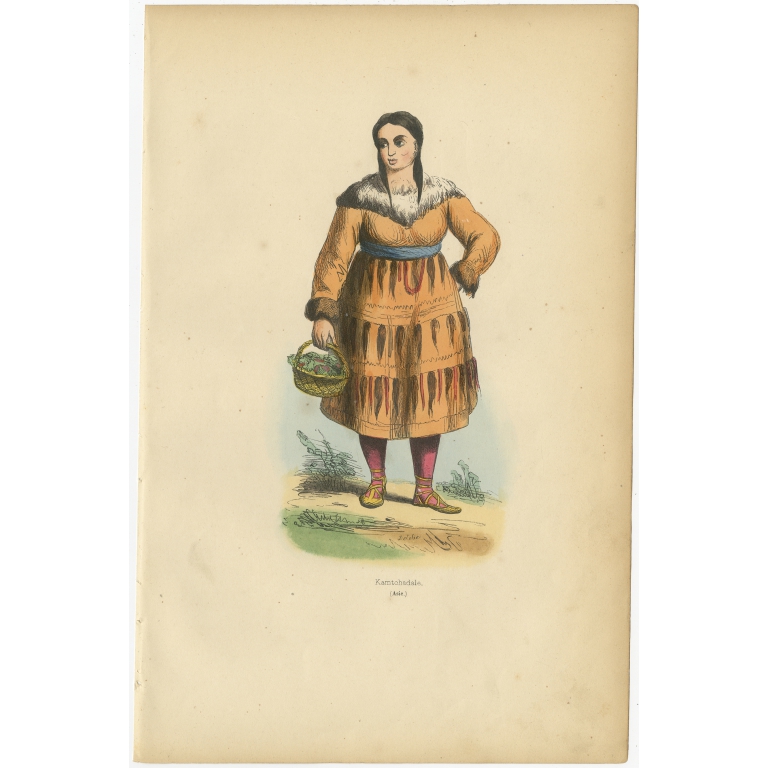 Antique Print of a Kamchadal Woman by Wahlen (1843)