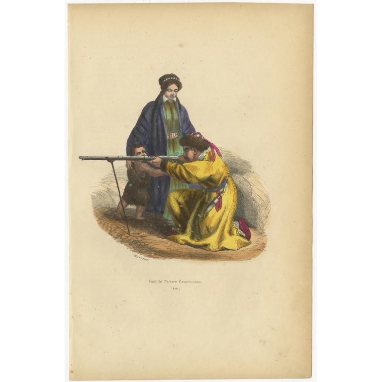 Antique Print of a Tatar Family by Wahlen (1843)