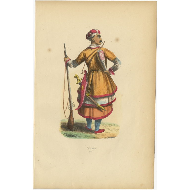 Antique Print of a Circassian Soldier by Wahlen (1843)