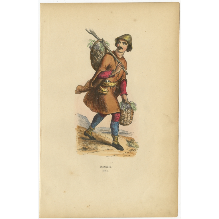 Antique Print of a Mingrelian Man by Wahlen (1843)