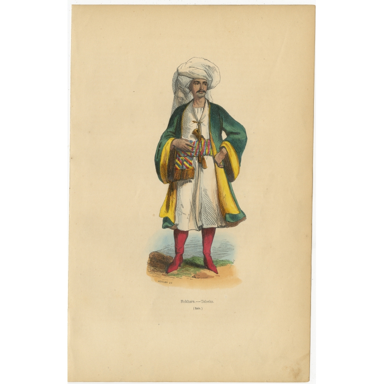 Antique Print of a Man from Bukhara by Wahlen (1843)