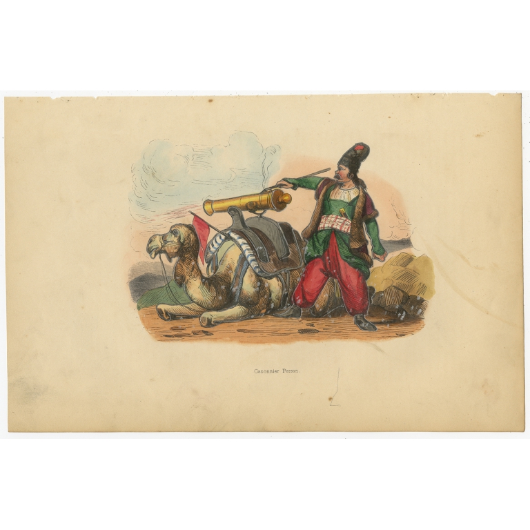 Antique Print of a Persian Gunner by Wahlen (1843)