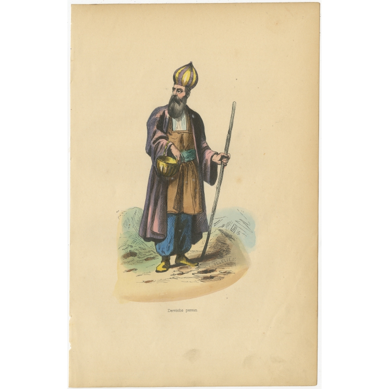 Antique Print of a Persian Dervish by Wahlen (1843)