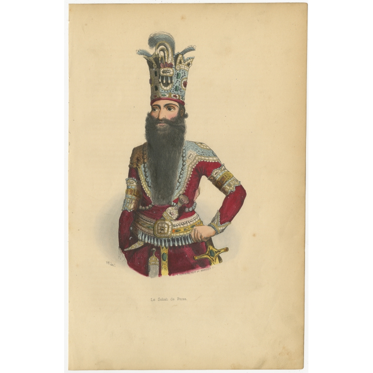 Antique Print of a Shah of Persia by Wahlen (1843)