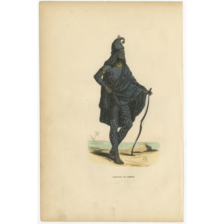 Antique Print of a Hindu from Lahore by Wahlen (1843)