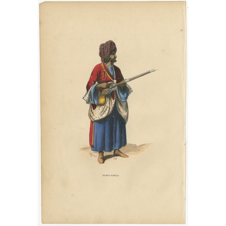 Antique Print of an Afghan from Herat by Wahlen (1843)