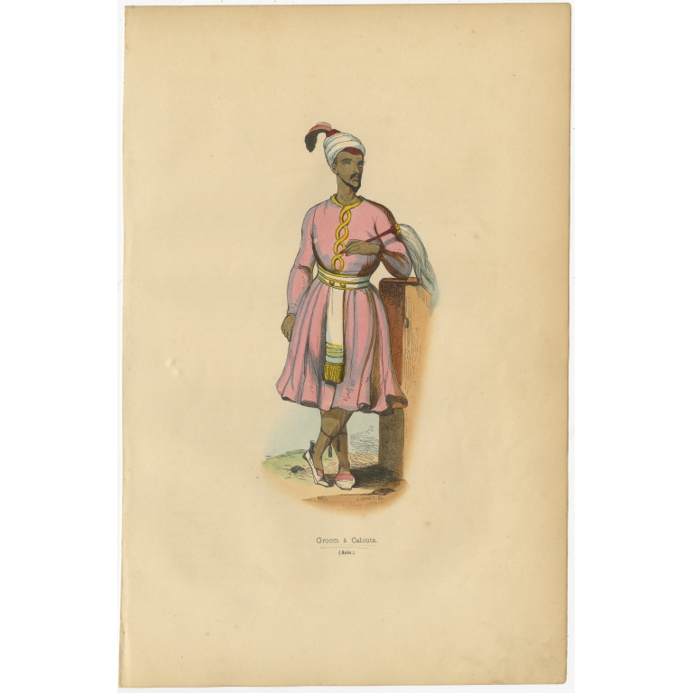 Antique Print of a Groom in Kolkata by Wahlen (1843)