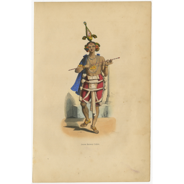 Antique Print of a young Hindu Dancer by Wahlen (1843)
