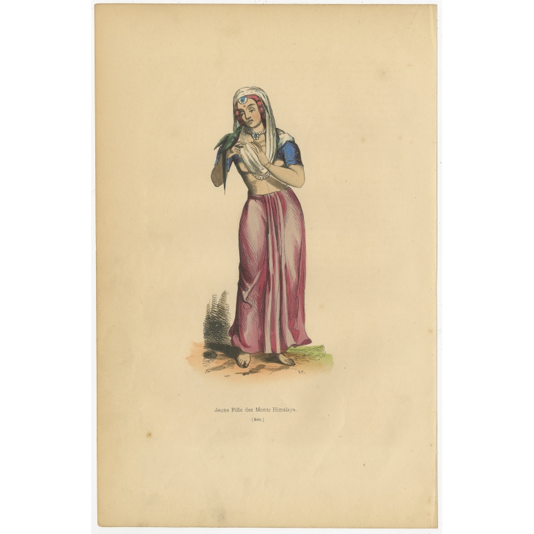 Antique Print of a Young Lady of Mount Himalayas by Wahlen (1843)