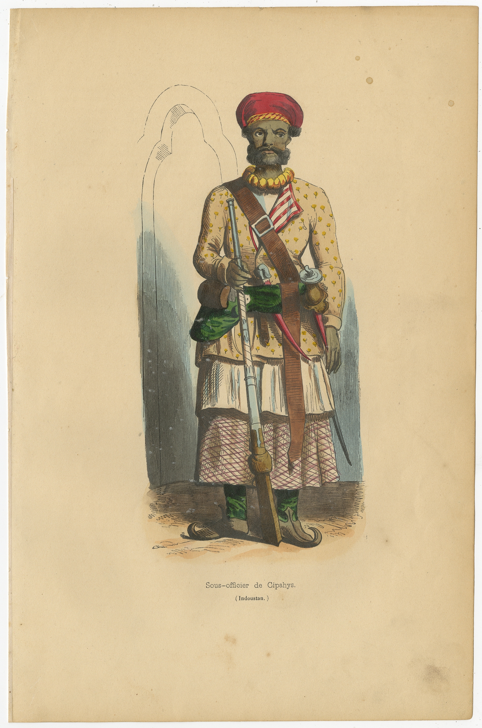 antique-print-of-an-indian-sepoy-officer-by-wahlen-1843-ebay