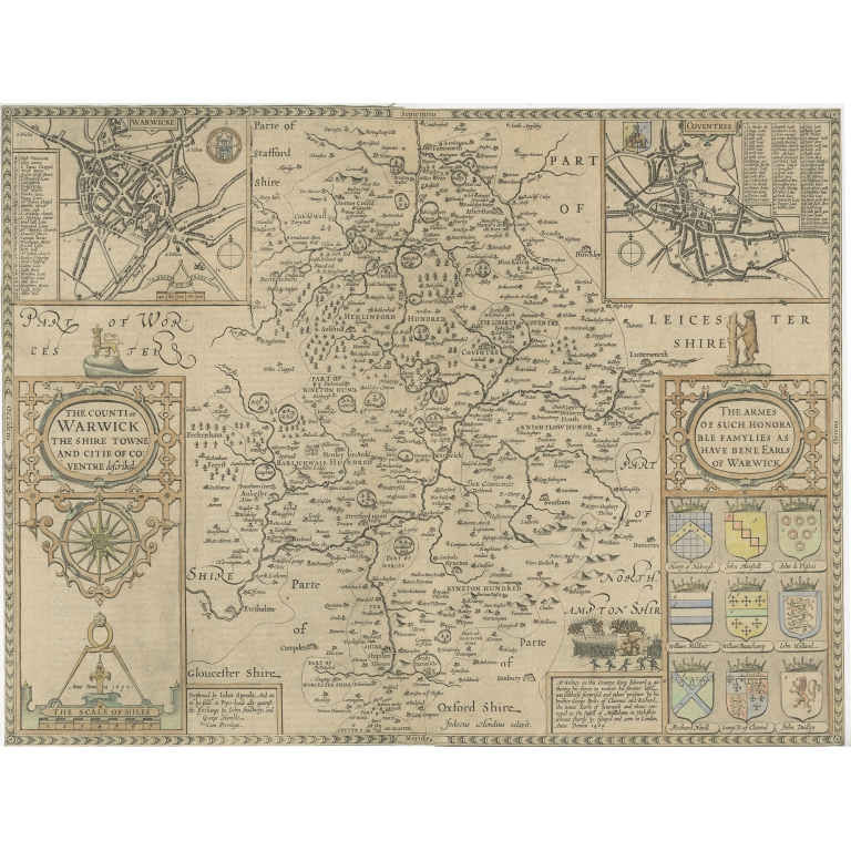 Antique Map of Warwickshire by Speed (c.1614)