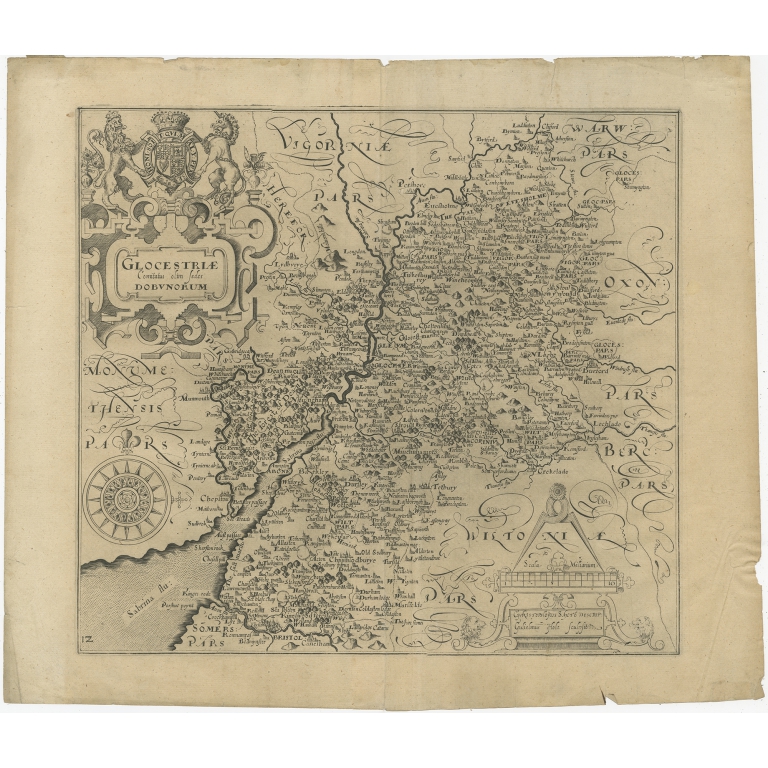 Antique Map of Gloucestershire by Camden (1637)