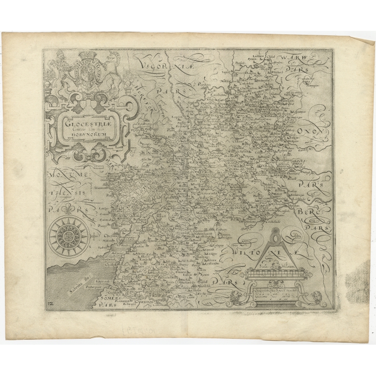 Antique Map of Gloucestershire by Camden (1637)