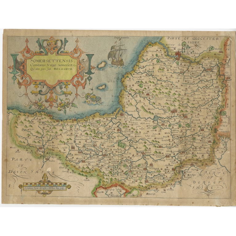 Antique Map of Somerset by Camden (c.1637)