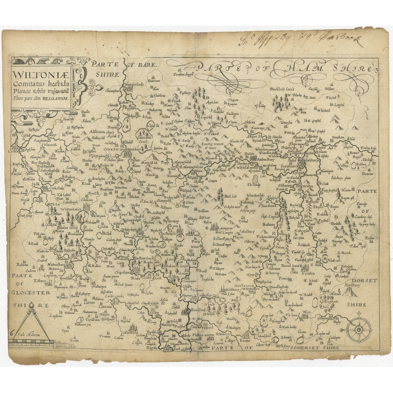Antique Map of Wiltshire by Camden (c.1637)