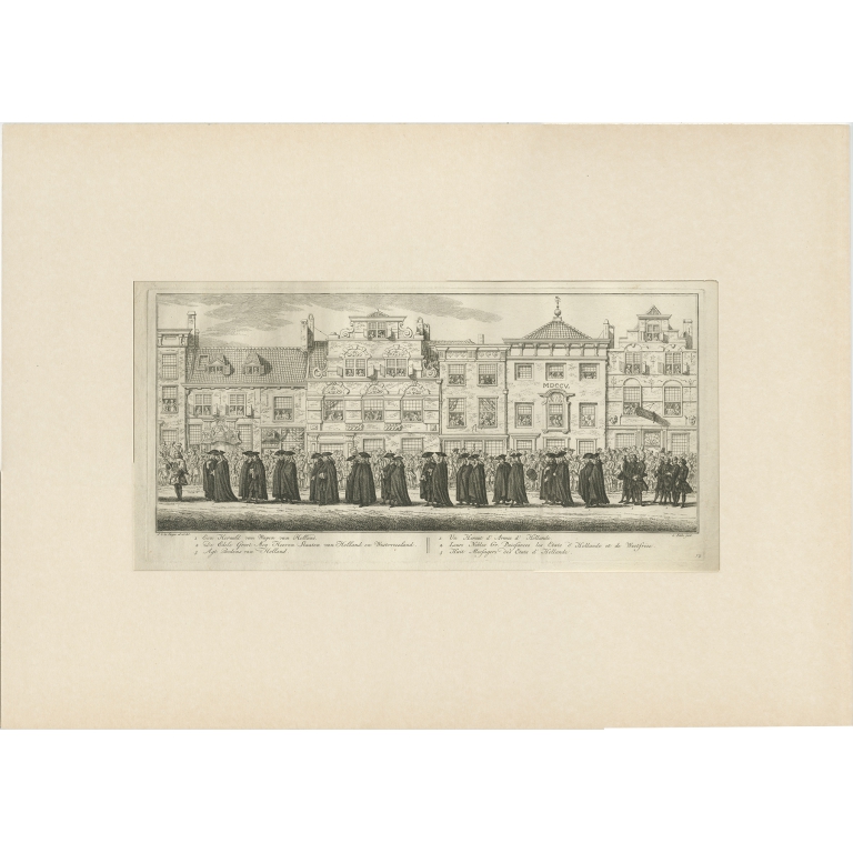 Pl.12 Antique Print of the Funeral Procession of Anna van Hannover by Fokke (1761)