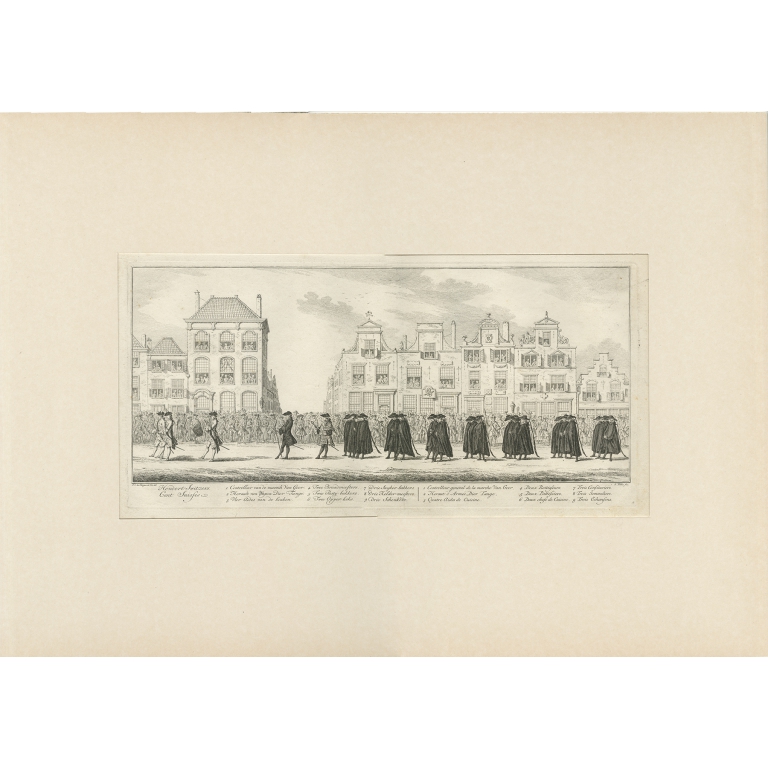 Pl.4 Antique Print of the Funeral Procession of Anna van Hannover by Fokke (1761)