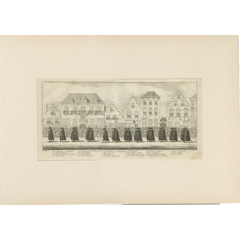 Pl.5 Antique Print of the Funeral Procession of Anna van Hannover by Fokke (1761)