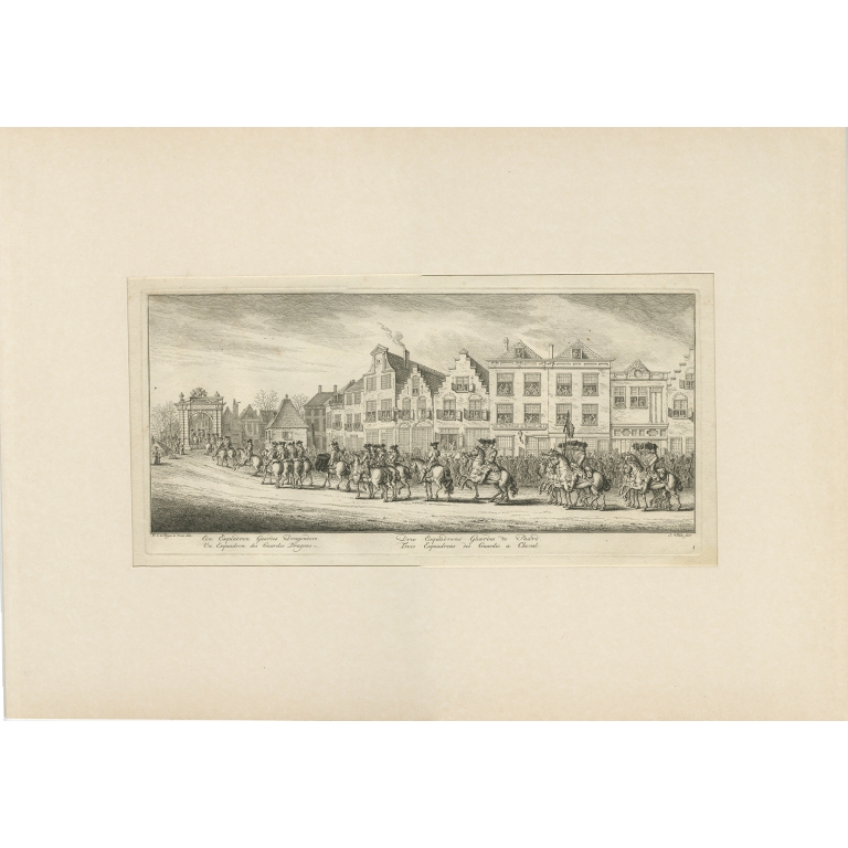 Pl.1 Antique Print of the Funeral Procession of Anna van Hannover by Fokke (1761)