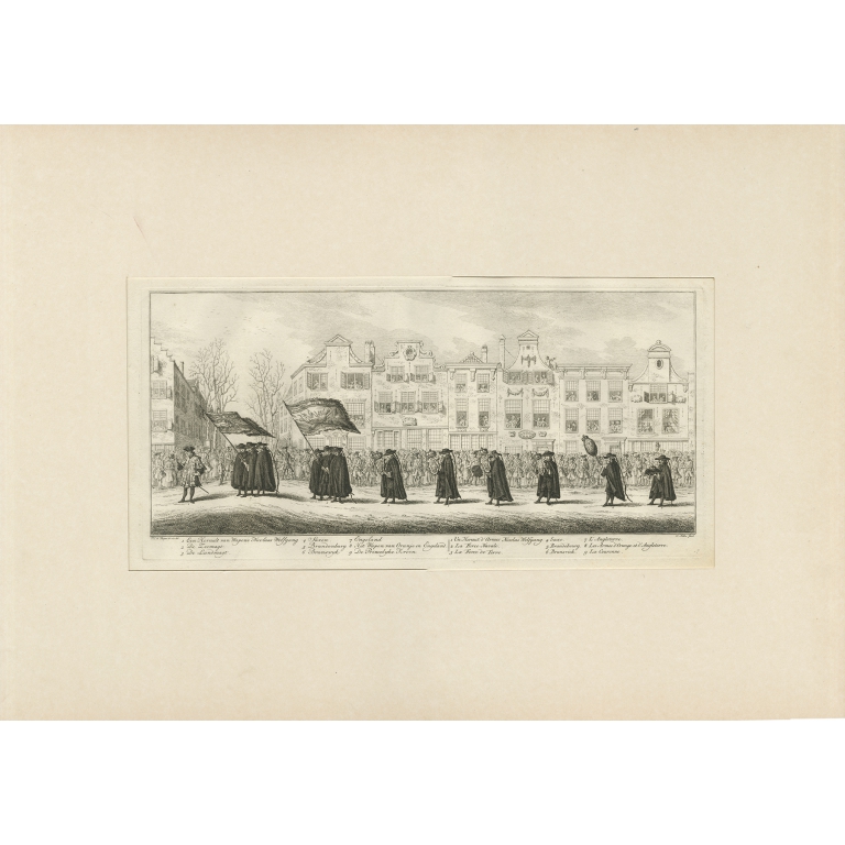 Pl.7 Antique Print of the Funeral Procession of Anna van Hannover by Fokke (1761)