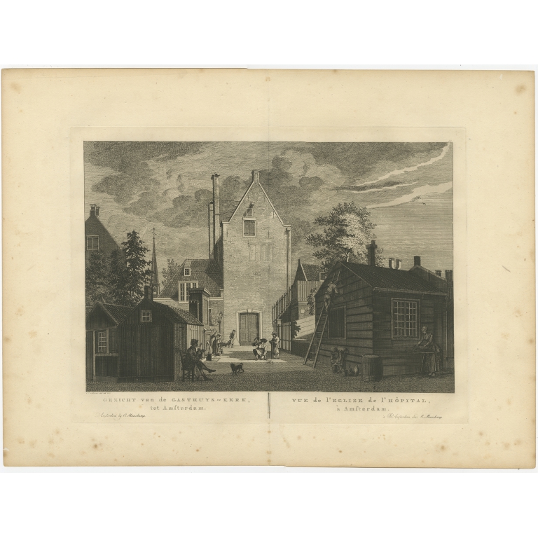 Antique Print of the 'Gasthuiskerk' in Amsterdam by Maaskamp (1805)