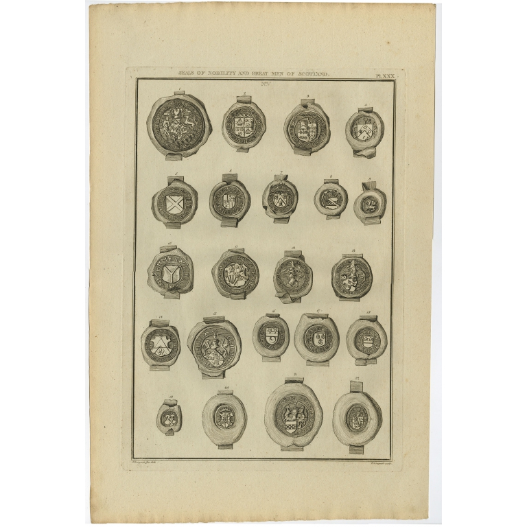 Antique Print of Seals of Nobility and important Men of Scotland by Astle (1792)