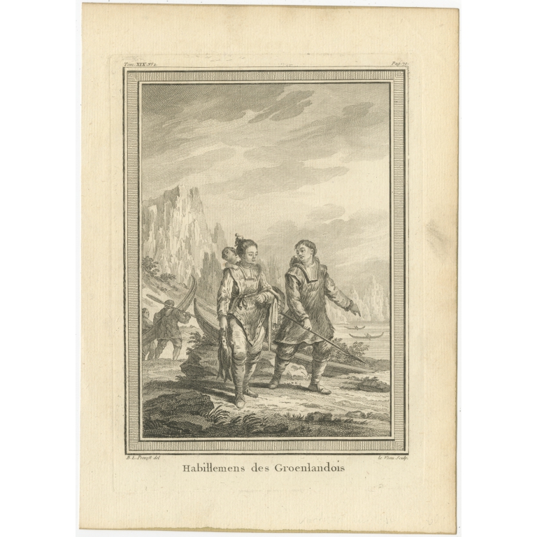 Antique Print of Natives of Greenland by Prévost (1770)