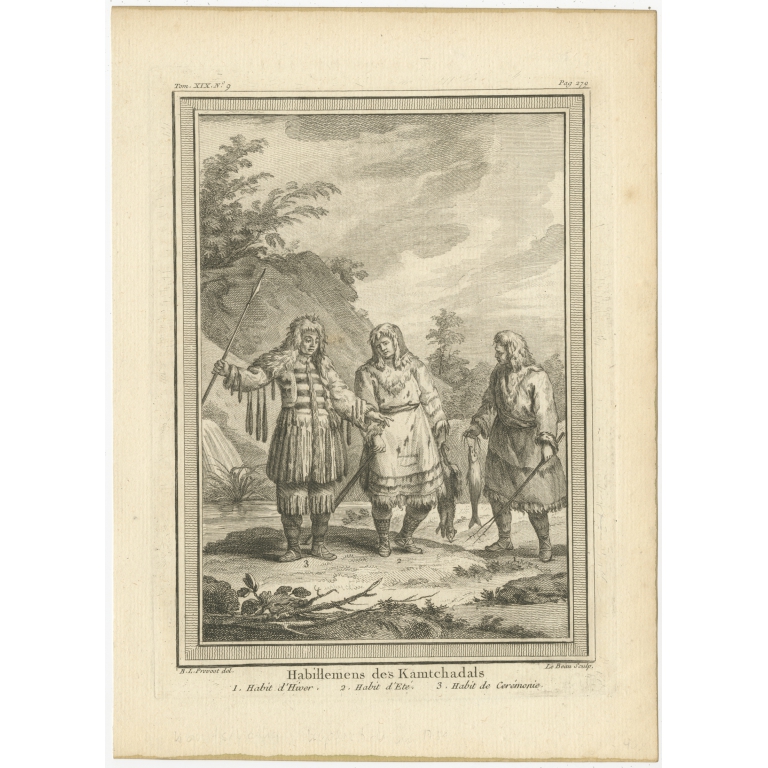 Antique Print of Kamchadal Men by Prévost (1770)