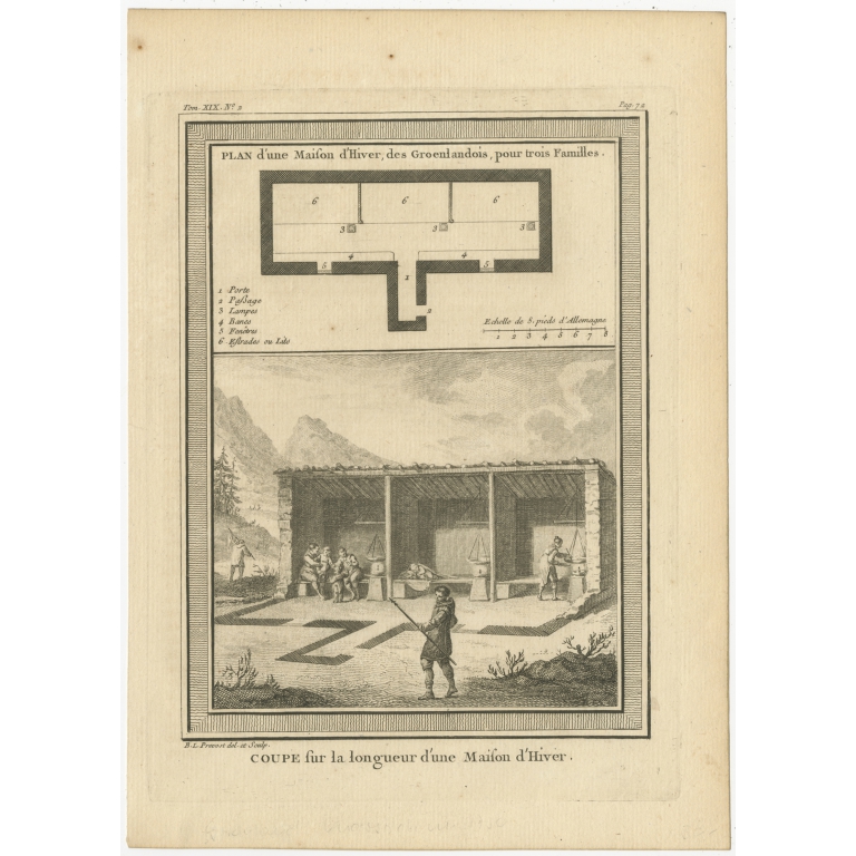 Antique Print of a House in Greenland by Prévost (1768)