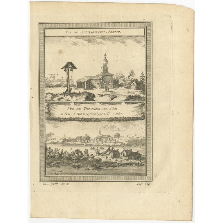 Antique Print of the Ob River and villages in Siberia by Prévost (1768)