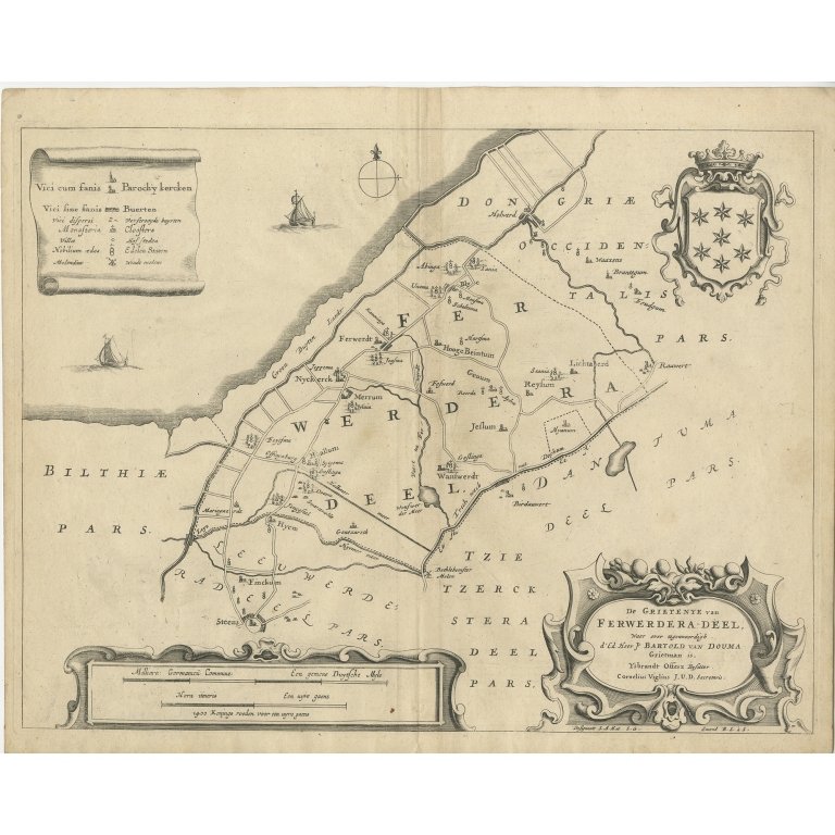 Antique Map of the region of Ferwerderadeel by Schotanus (1664)