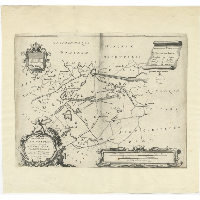 Antique Map of the region of Dantumadeel by Schotanus (1664)