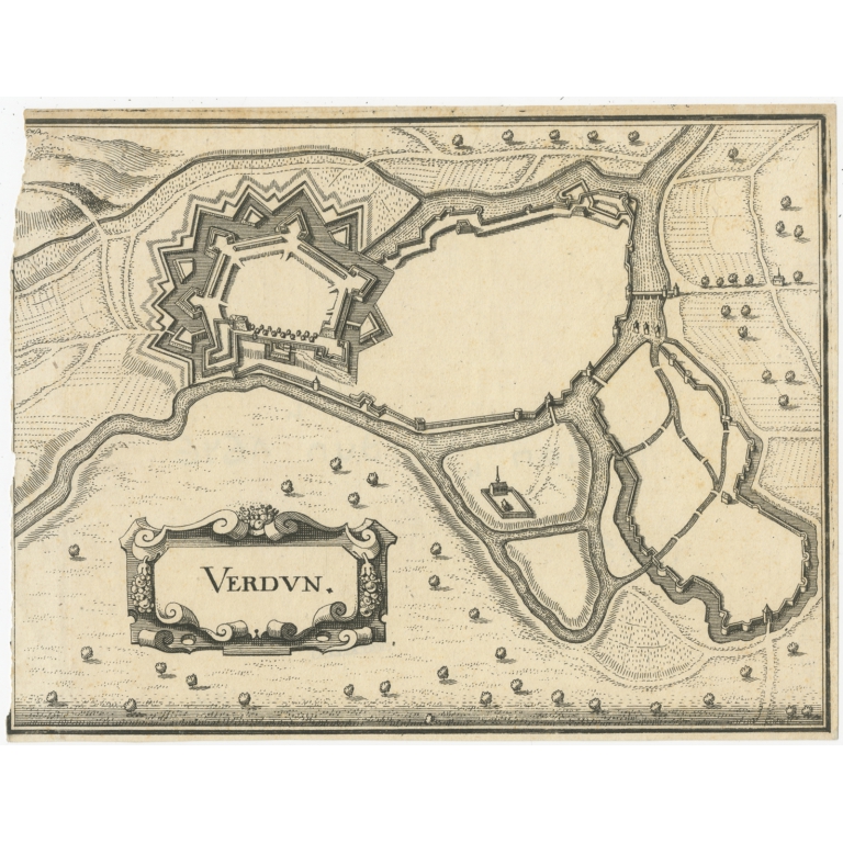 Antique Map of the City of Verdun by Merian (c.1650)