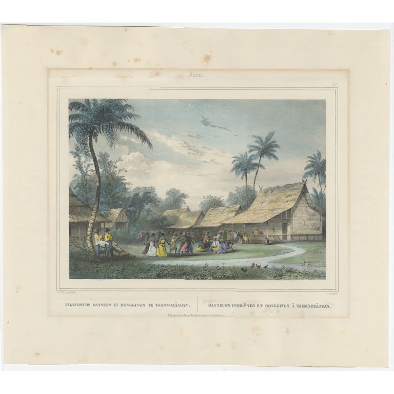 Antique Print of Dancers in Tjibinoeängan by Lauters (c.1845)