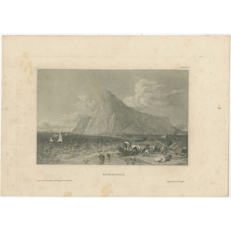 Antique Print of Gibraltar by Meyer (c.1840)