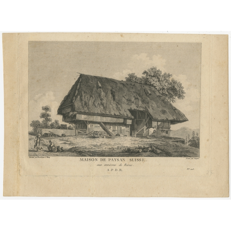 Antique Print of a Farm in Switzerland by Duparc (c.1780)