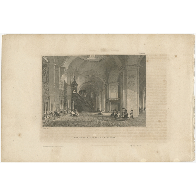 Antique Print of the Great Mosque at Brussa by Meyer (1843)