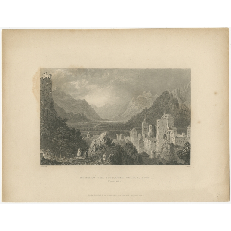 Antique Print with a view of the Ruins of Sion by Adlard (1834)