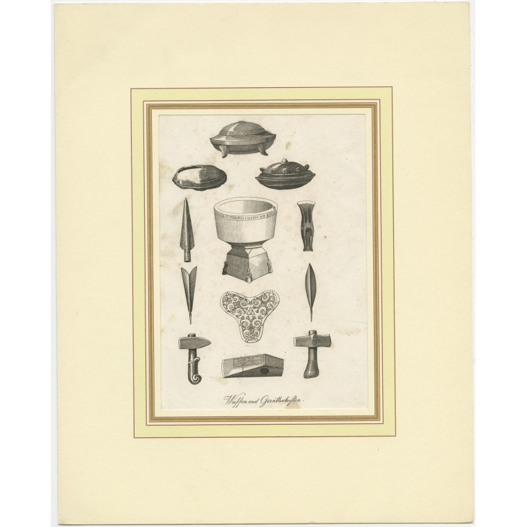 Antique Print of Swedish Weapons and Utensils (c.1880)