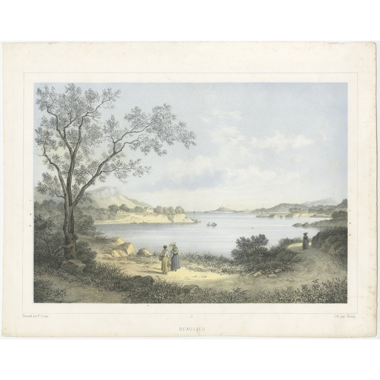 Antique Print of Beaulieu-sur-Mer by Deroy (c.1850)