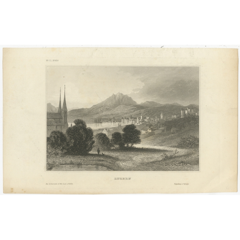 Antique Print of the city of Lucerne by Meyer (c.1860)