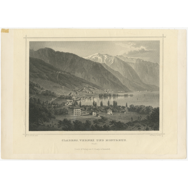 Antique Print of Clarens, Vernex and Montreux by Fesca (c.1860)