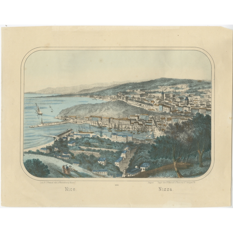 Antique Print of the city of Nice by Wentzel (c.1860)