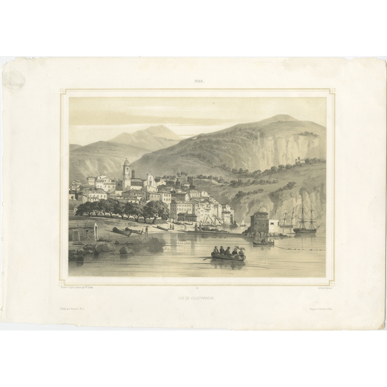 Antique Print of the city of Villefranche by Daniaud (1855)