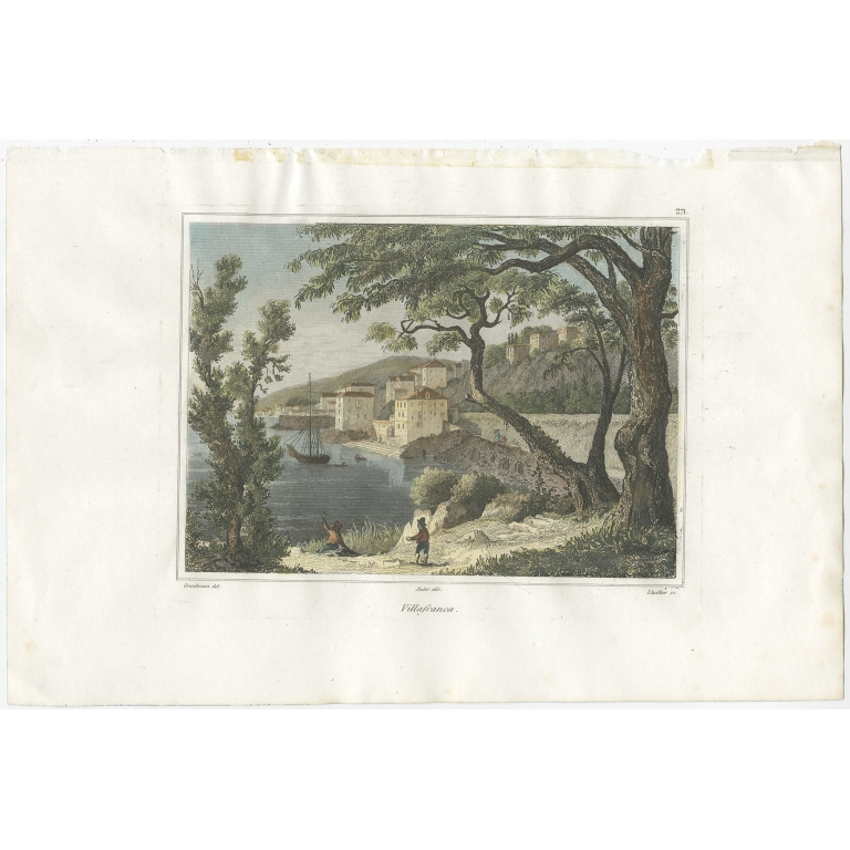Antique Print of the city of Villefranche by Lhuillier (c.1840)
