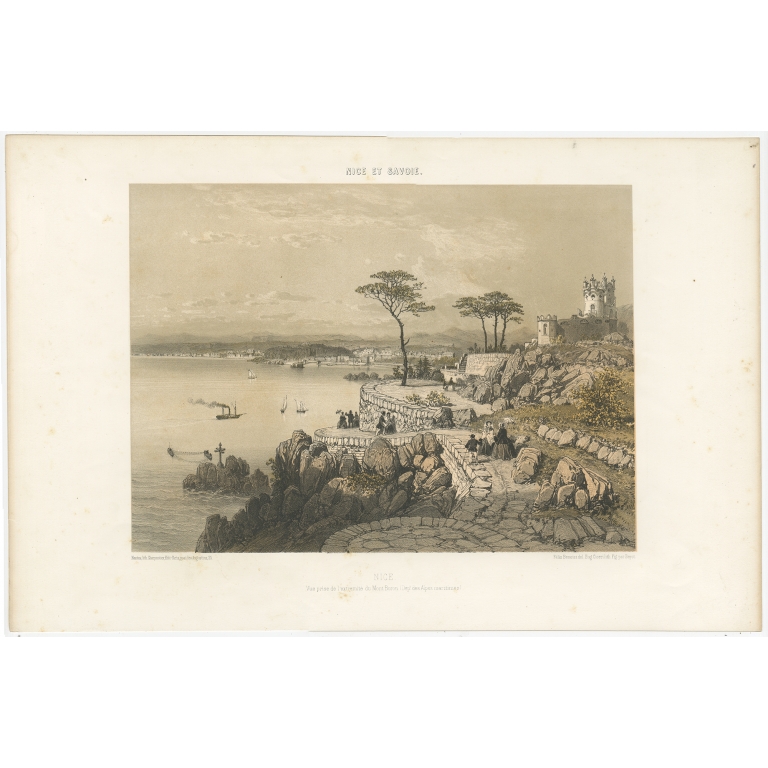 Antique Print of Nice near Mont Boron by Benoist (c.1865)