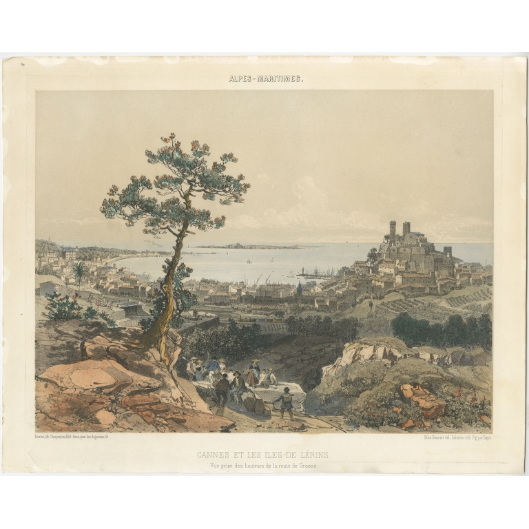 Antique Print of Cannes by Benoist (c.1865)